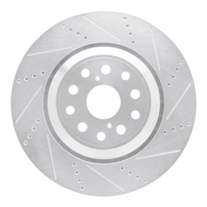 Lexus LS600h Brake Rotor (1) - Right Front - R1 Concepts - Drilled & Slotted - Silver - `07-`23